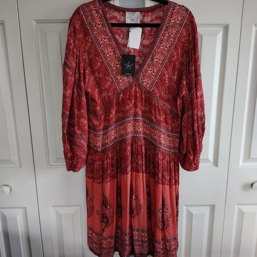 Area Stars His Mix Print Long Sleeve Dress M - Picture 6 of 15